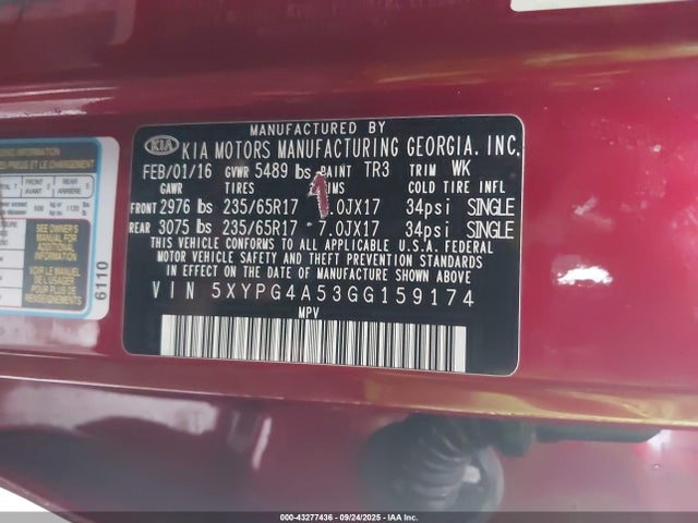5XYPG4A53GG159174 KIA dohc gdi lambda ii