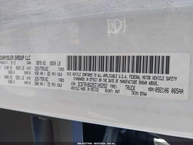 Продаж на аукціоні авто 2014 Ram Promaster 1500, vin: 3C6TRVBG2EE105252, номер лоту: 43277454