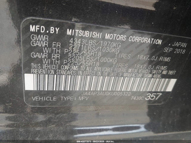 2019 MITSUBISHI OUTLANDER SPORT JA4AP3AU0KU005322 Photo 8