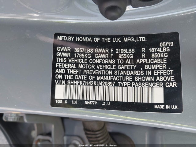 SHHFK7H42KU420897 Honda l15ba