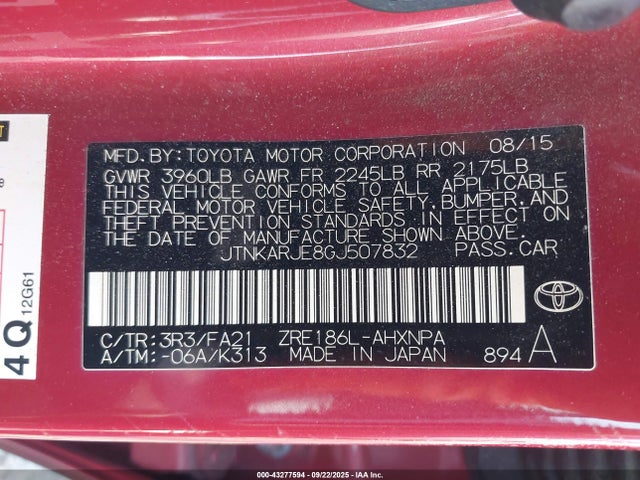 JTNKARJE8GJ507832 Scion 2zr-fae