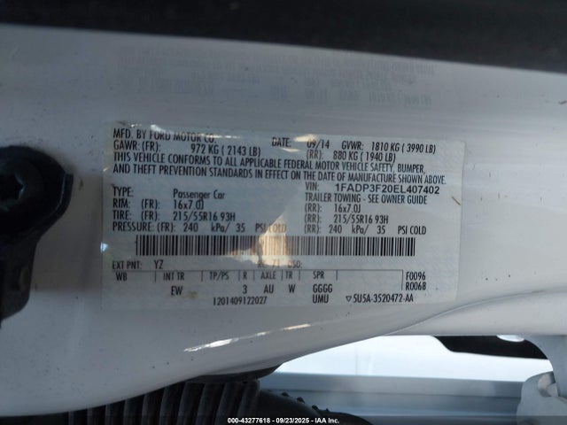 Ford 2014 2014 1FADP3F20EL407402 Image 9