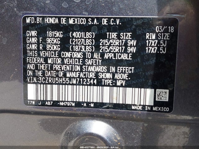 3CZRU5H55JM712344 Honda r18z9