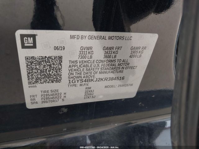 2019 CADILLAC ESCALADE 1GYS4BKJ2KR384516 Photo 8