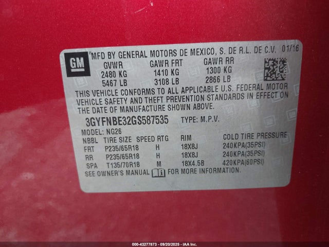 2016 CADILLAC SRX 3GYFNBE32GS587535 Photo 8