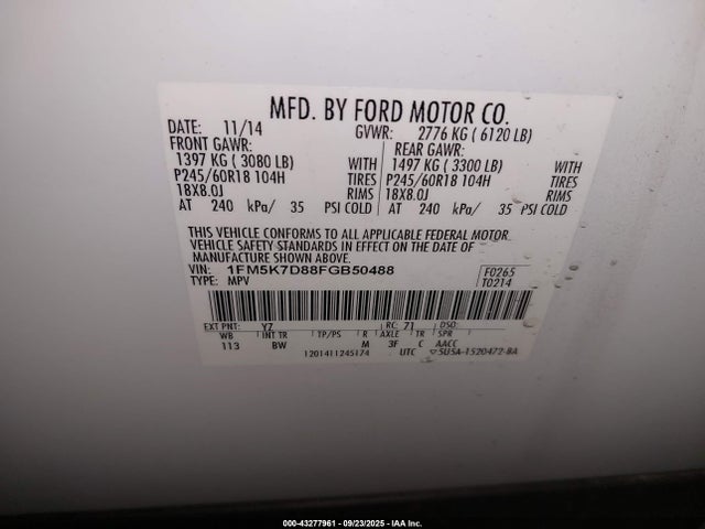 Ford 2015 2015 1FM5K7D88FGB50488 Image 9