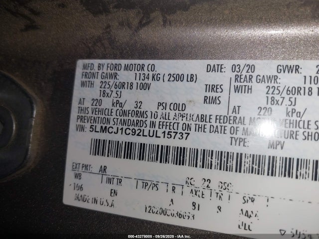 5LMCJ1C92LUL15737 Lincoln Corsair Standard