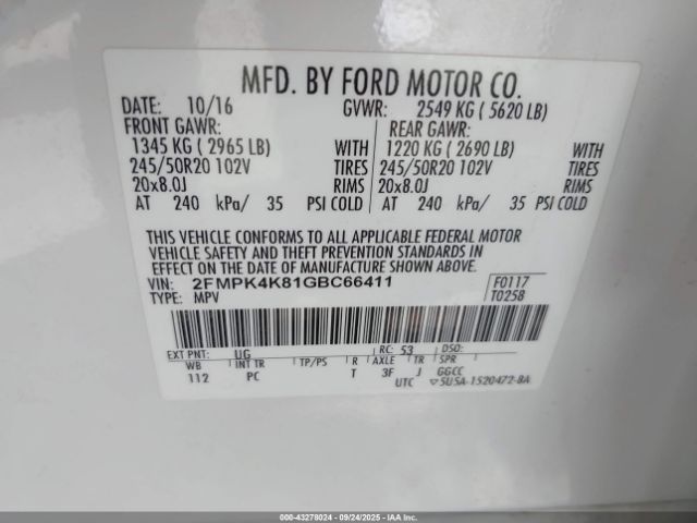 2016 FORD EDGE 2FMPK4K81GBC66411 Photo 8