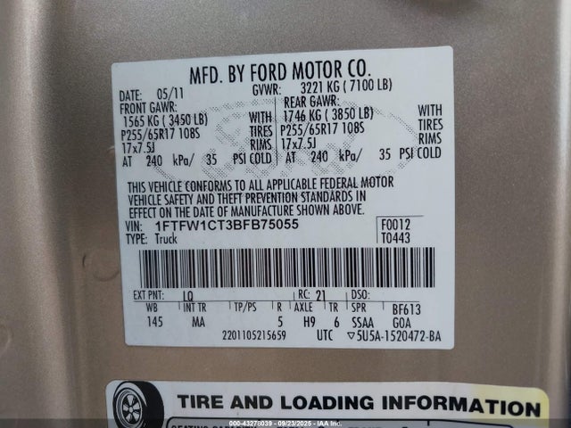 2011 FORD F-150 1FTFW1CT3BFB75055 Photo 8