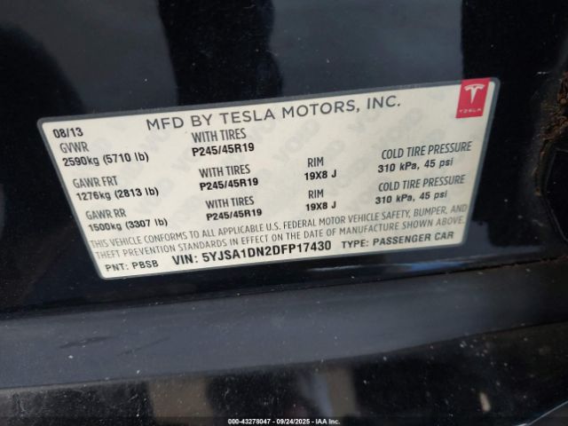 2013 TESLA MODEL S 5YJSA1DN2DFP17430 Photo 8
