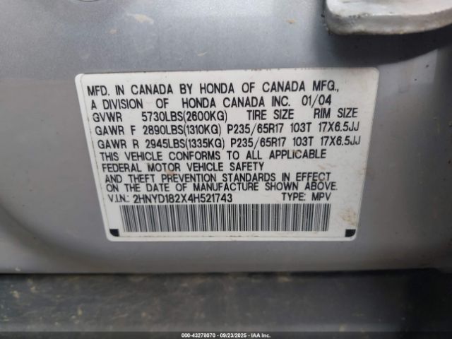 2004 ACURA MDX 2HNYD182X4H521743 Photo 8