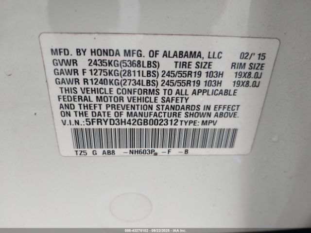 2016 ACURA MDX 5FRYD3H42GB002312 Photo 8