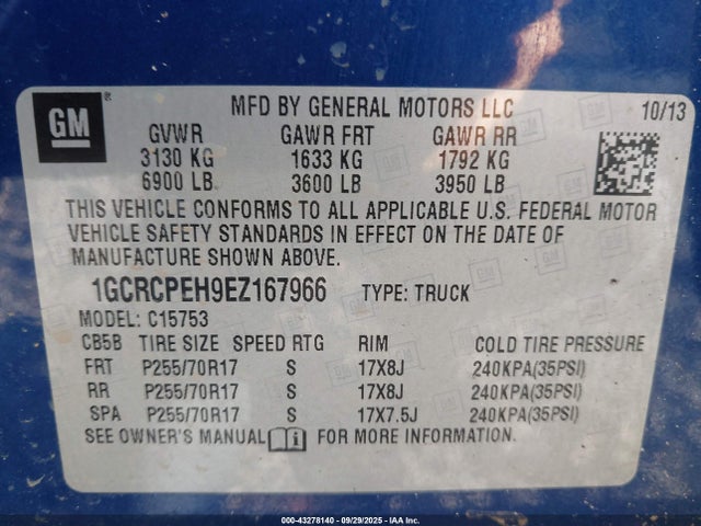 1GCRCPEH9EZ167966 Chevrolet lv3 - vvt, aluminum, e85 max