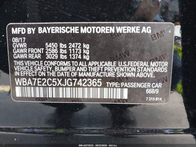 2018 BMW 740I WBA7E2C5XJG742365 Photo 8