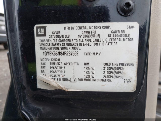 2004 CADILLAC ESCALADE 1GYEK63N84R287562 Photo 8