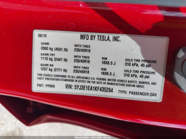 2019 TESLA MODEL 3 5YJ3E1EA1KF435264 Photo 8