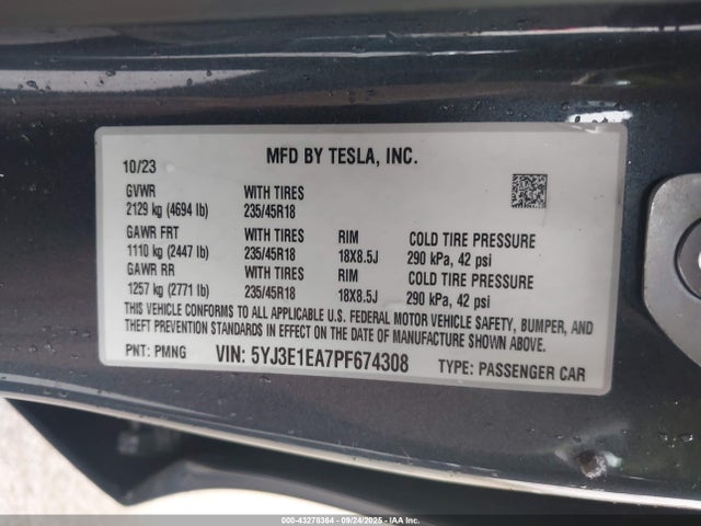 2023 TESLA MODEL 3 5YJ3E1EA7PF674308 Photo 8