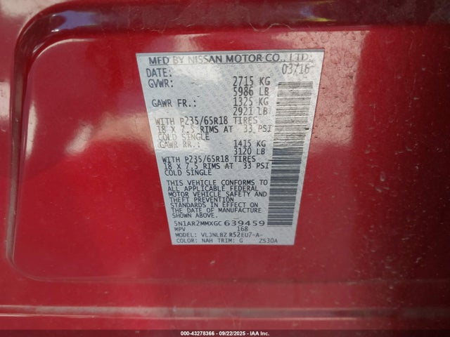 5N1AR2MMXGC639459 Nissan 2016
