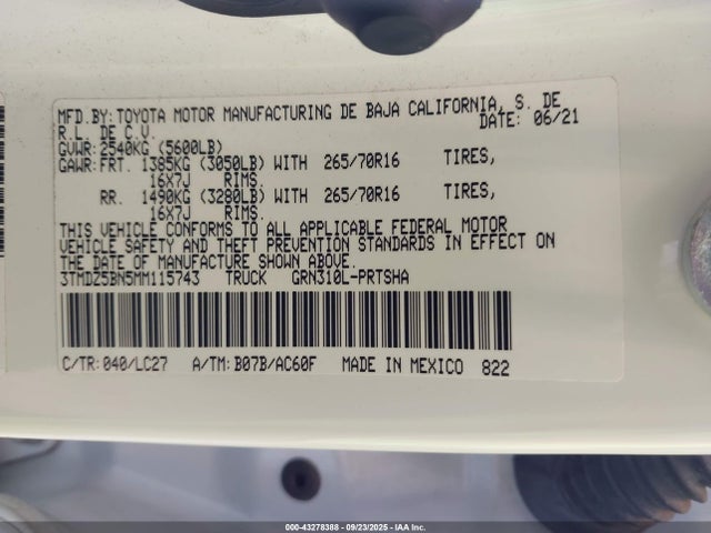 3TMDZ5BN5MM115743 Toyota 2gr-fks