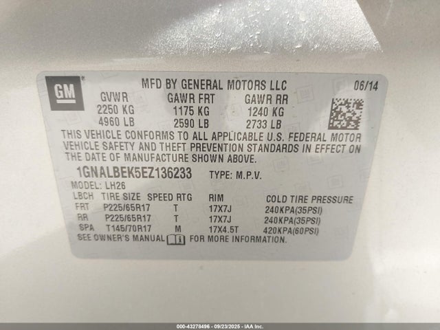 1GNALBEK5EZ136233 Chevrolet EQUINOX 1LT