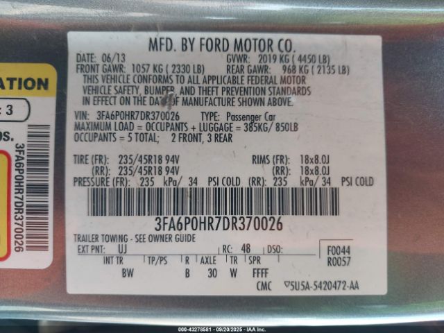 2013 FORD FUSION 3FA6P0HR7DR370026 Photo 8
