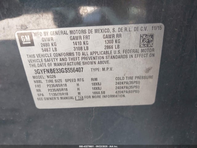 2016 CADILLAC SRX 3GYFNBE33GS556407 Photo 8