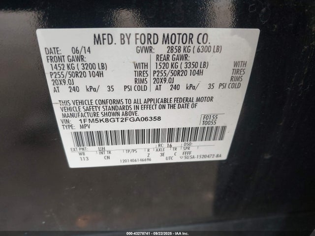 Ford Explorer 2015 1FM5K8GT2FGA06358 Image 9