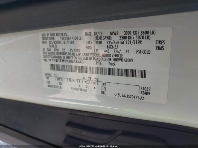 1FTYE1ZM6KKB46443 Ford 2019