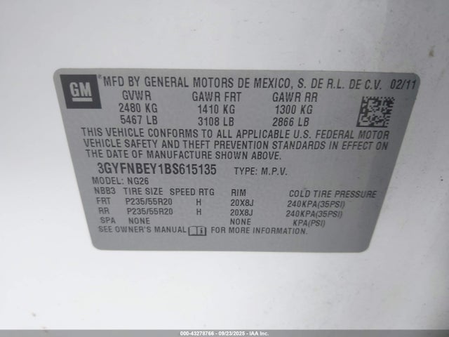 2011 CADILLAC SRX 3GYFNBEY1BS615135 Photo 8