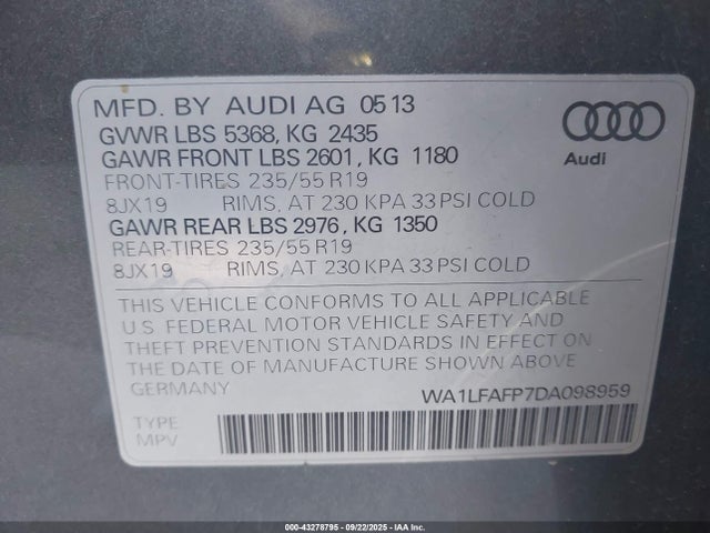 2013 AUDI Q5 WA1LFAFP7DA098959 Photo 8
