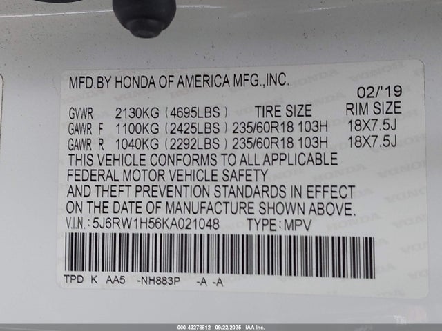 5J6RW1H56KA021048 Honda l15be
