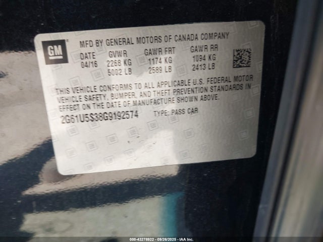 2016 CADILLAC XTS 2G61U5S38G9192574 Photo 8