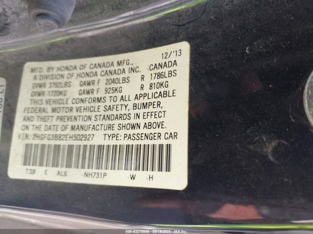 2HGFG3B82EH502927 Honda r18z1