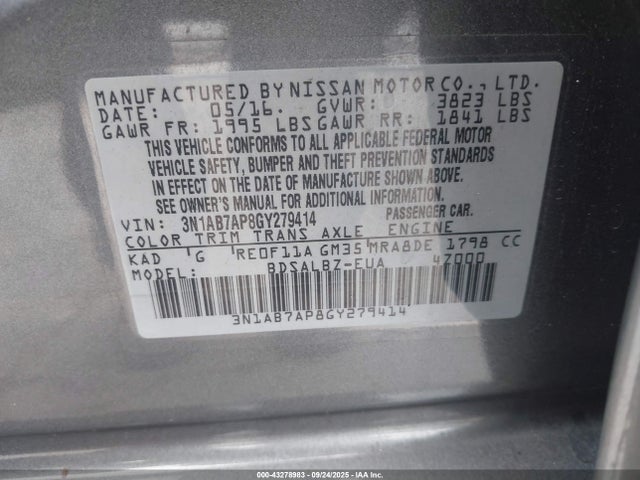3N1AB7AP8GY279414 Nissan 2016