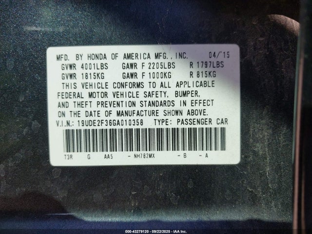 Acura k24v7 2016 19UDE2F36GA010358 Image 9