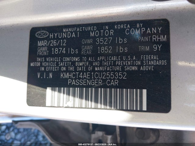 Продаж на аукціоні авто 2012 Hyundai Accent Gls, vin: KMHCT4AE1CU255352, номер лоту: 43279137