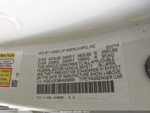 1HGCV2F36KA009859 Honda k20c4