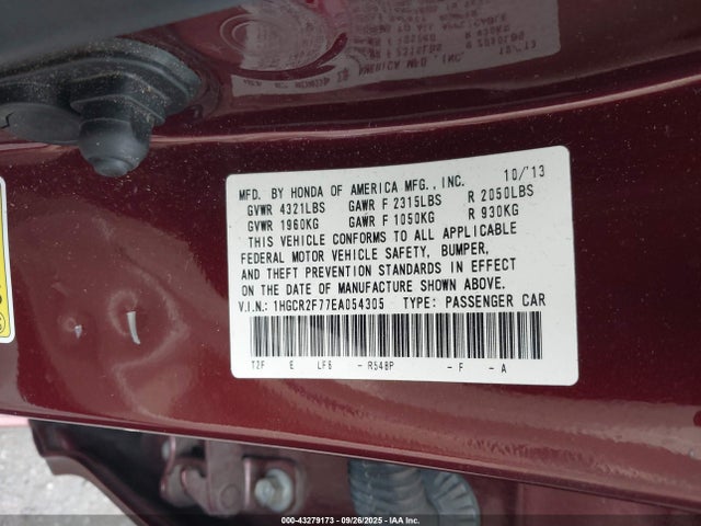 Honda k24w1 2014 1HGCR2F77EA054305 Image 9