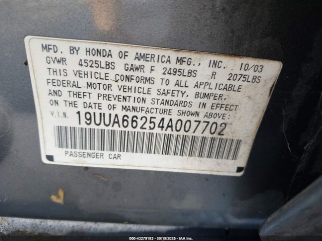 2004 ACURA TL 19UUA66254A007702 Photo 8