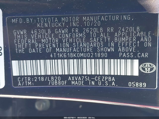 4T1K61BK0MU021890 Toyota a25a-fks