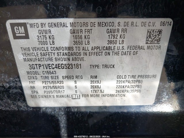 Aukcja sprzedaży 2014 Gmc Sierra 1500 Slt, vin: 3GTP1VEC4EG523181, numer aukcji: 43279212