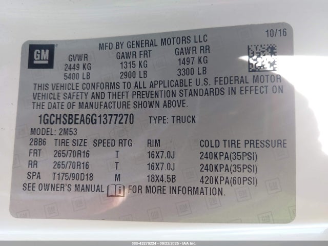 1GCHSBEA6G1377270 Chevrolet lcv - sidi; dcvcp; vvt; e85 max, e0-e100, alum