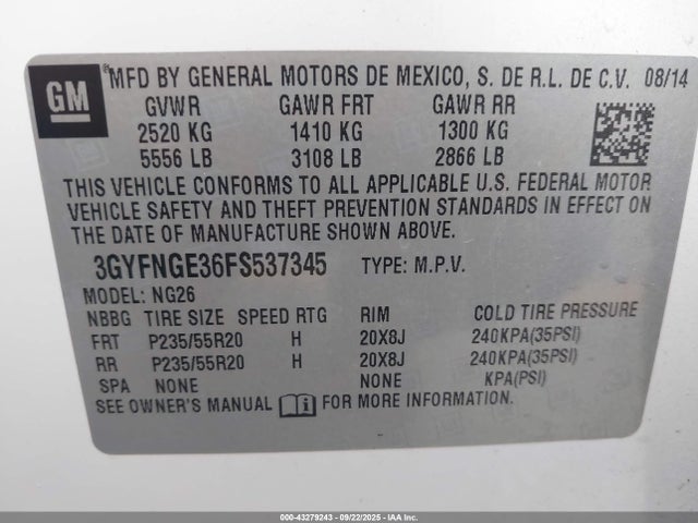 2015 CADILLAC SRX 3GYFNGE36FS537345 Photo 8