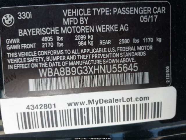 2017 BMW 330I WBA8B9G3XHNU55645 Photo 8
