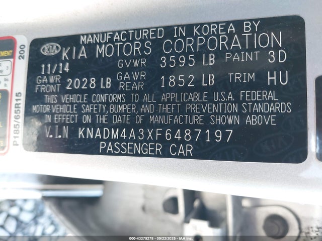 KNADM4A3XF6487197 KIA RIO LX
