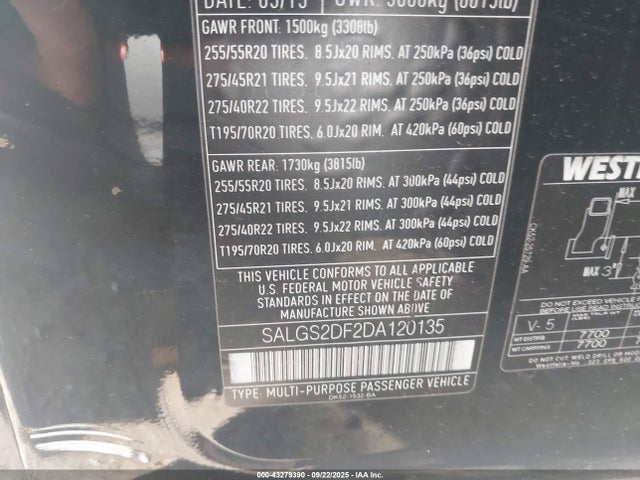 2013 LAND ROVER RANGE ROVER SALGS2DF2DA120135 Photo 8