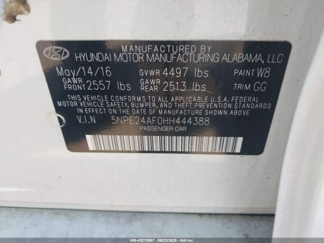 2017 HYUNDAI SONATA 5NPE24AF0HH444388 Photo 8