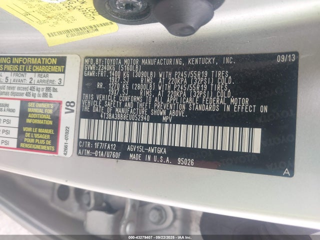 Toyota 1ar-fe 2014 4T3BA3BB8EU052940 Image 9