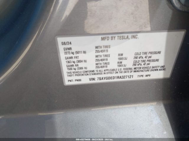 2024 TESLA MODEL Y 7SAYGDED1RA327121 Photo 8