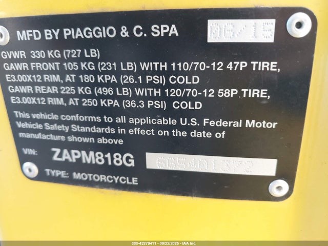 ZAPM818G6G5401372 Vespa 2016